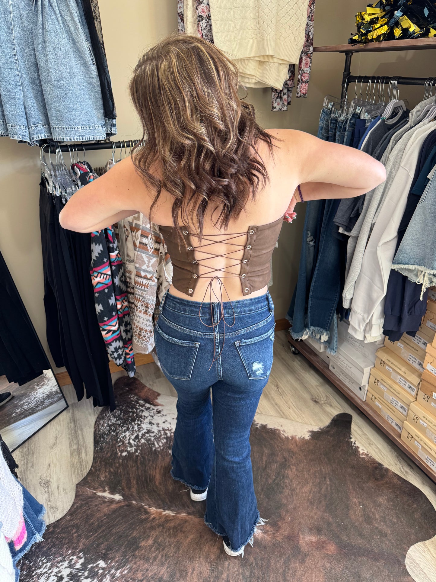 leather brown western corset top