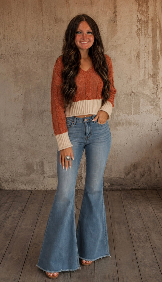 rust v neck sweater (s-xl)