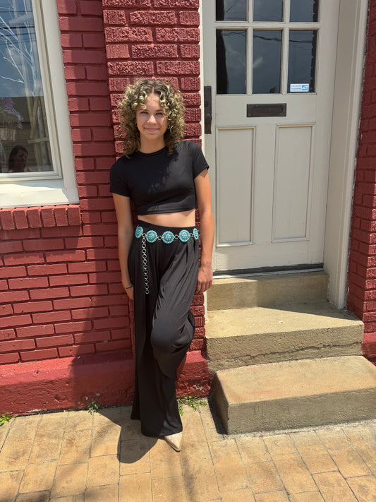 crop top and wide leg black set