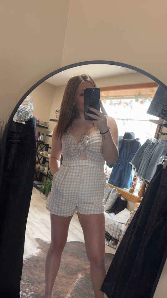 gingham bow front romper