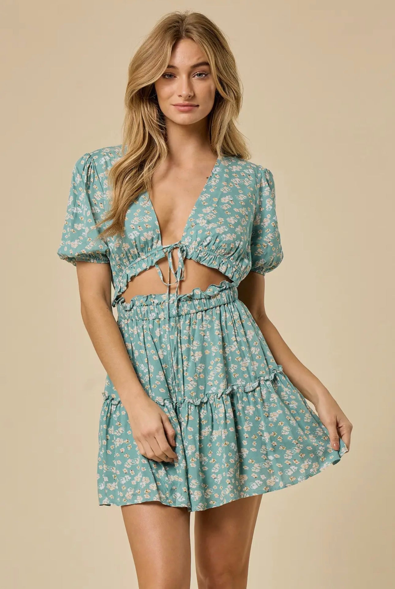 teal flower dress