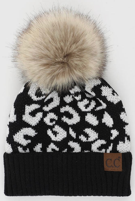 Leopard Pom Beanie