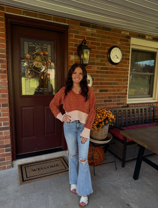 rust v neck sweater (s-xl)