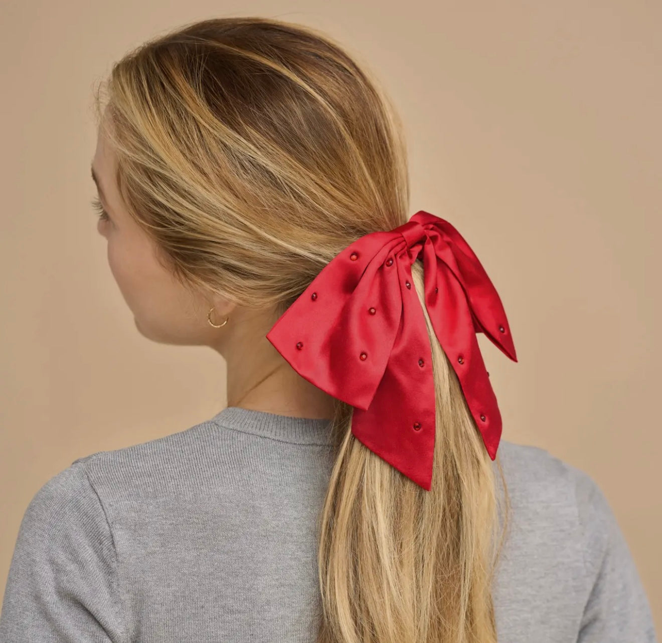 Kitsch satin & rhinestone bow scrunchie