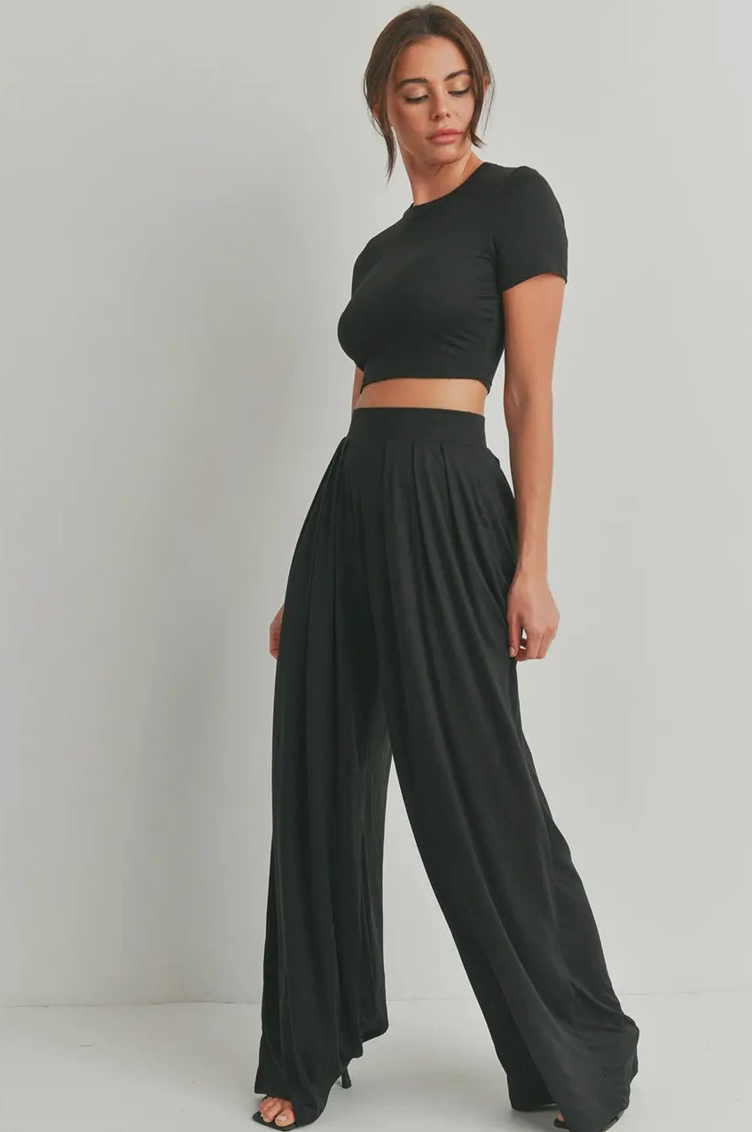 crop top and wide leg black set