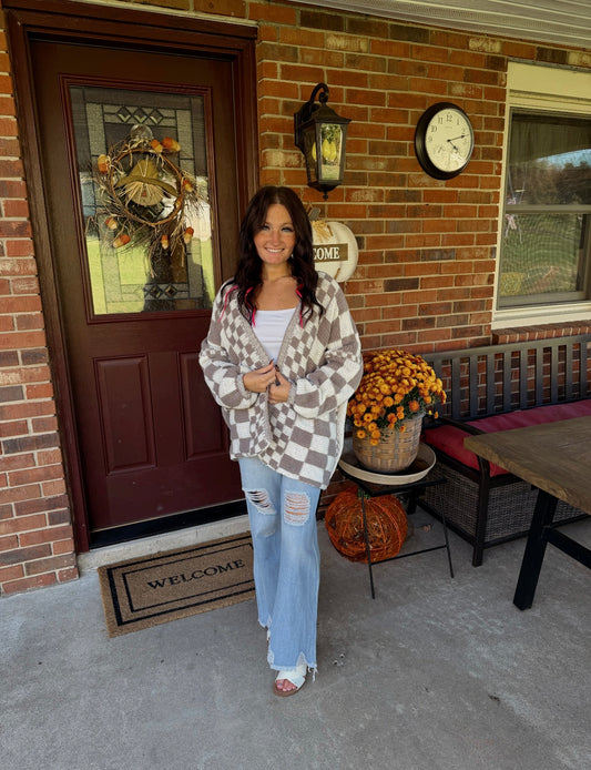 checkerboard knit cardigan