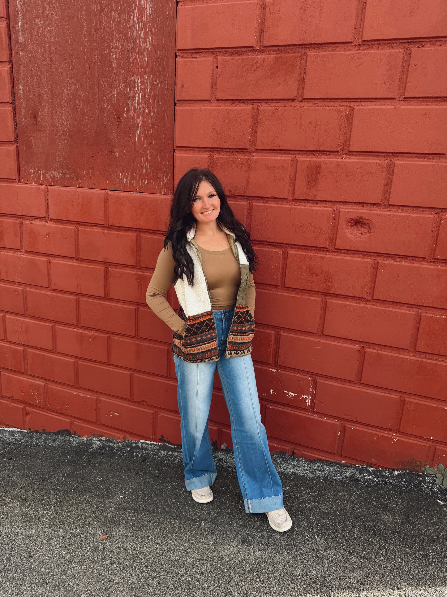 aztec pattern sherpa vest