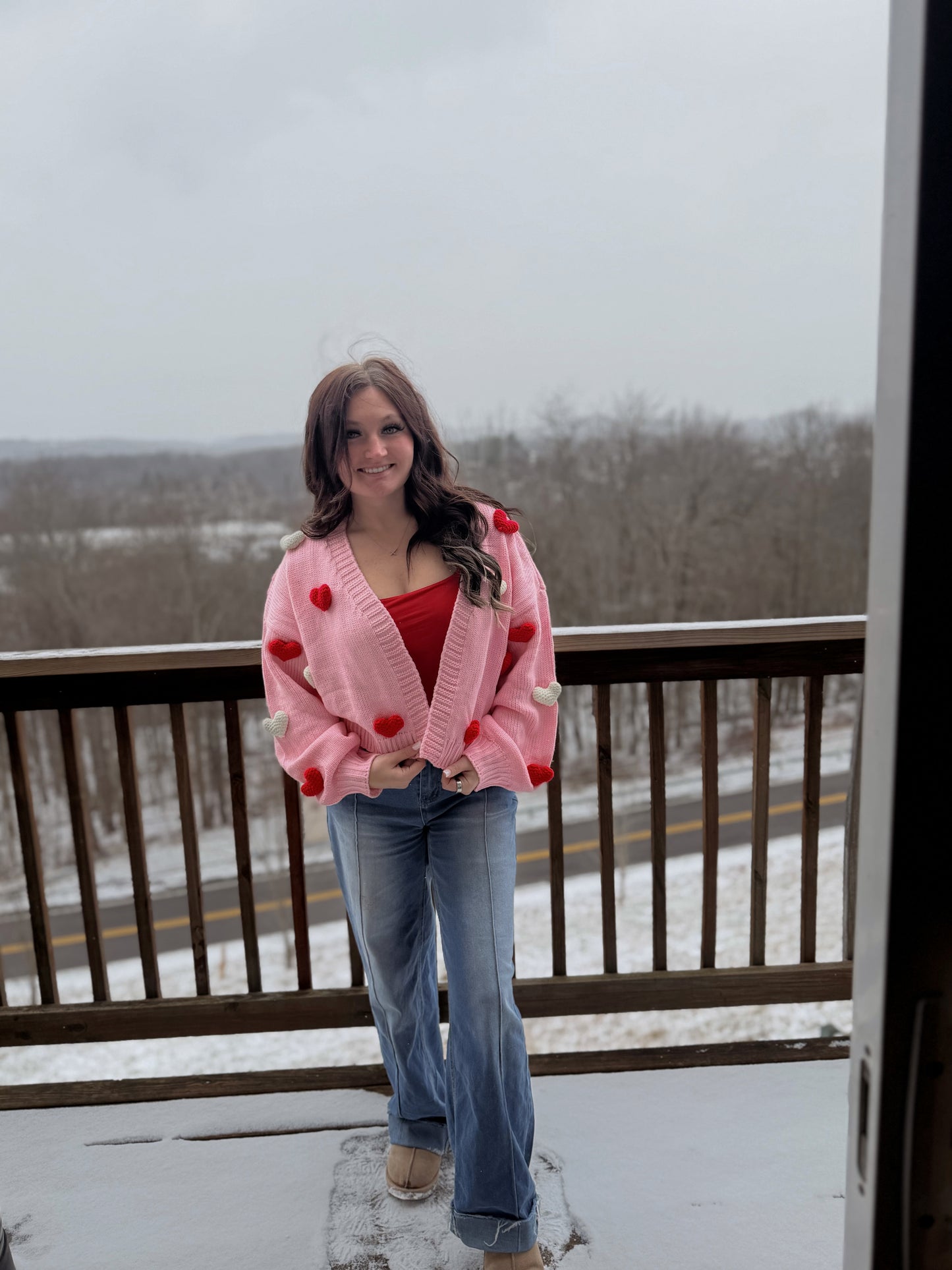 Valentine’s Day balloon heart cardigan