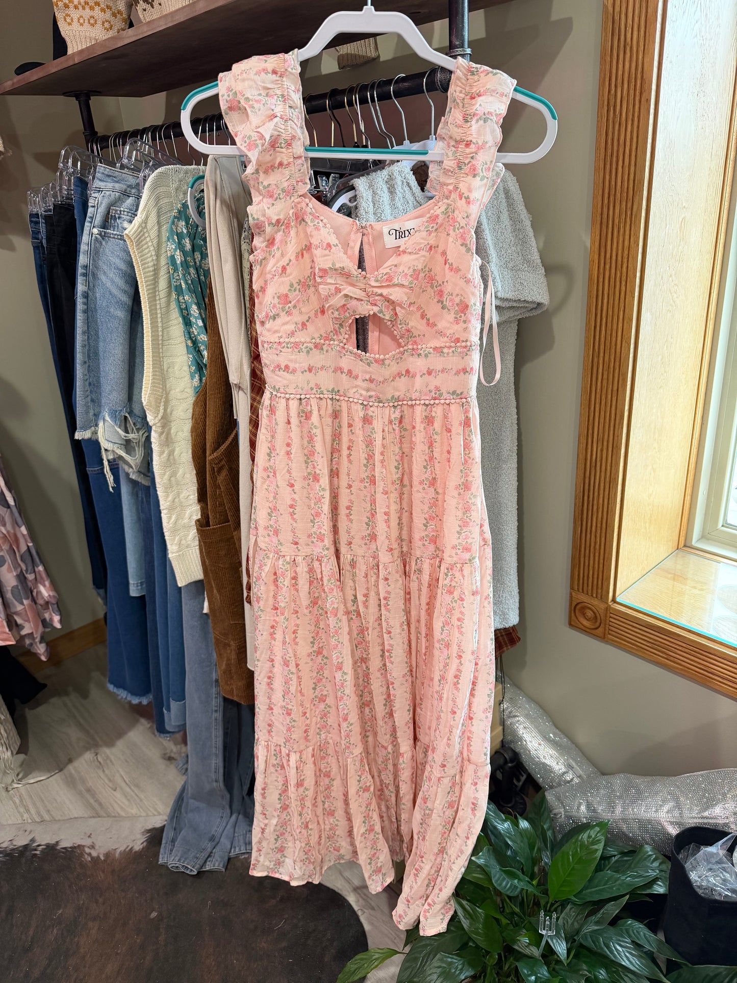 pink floral long dress