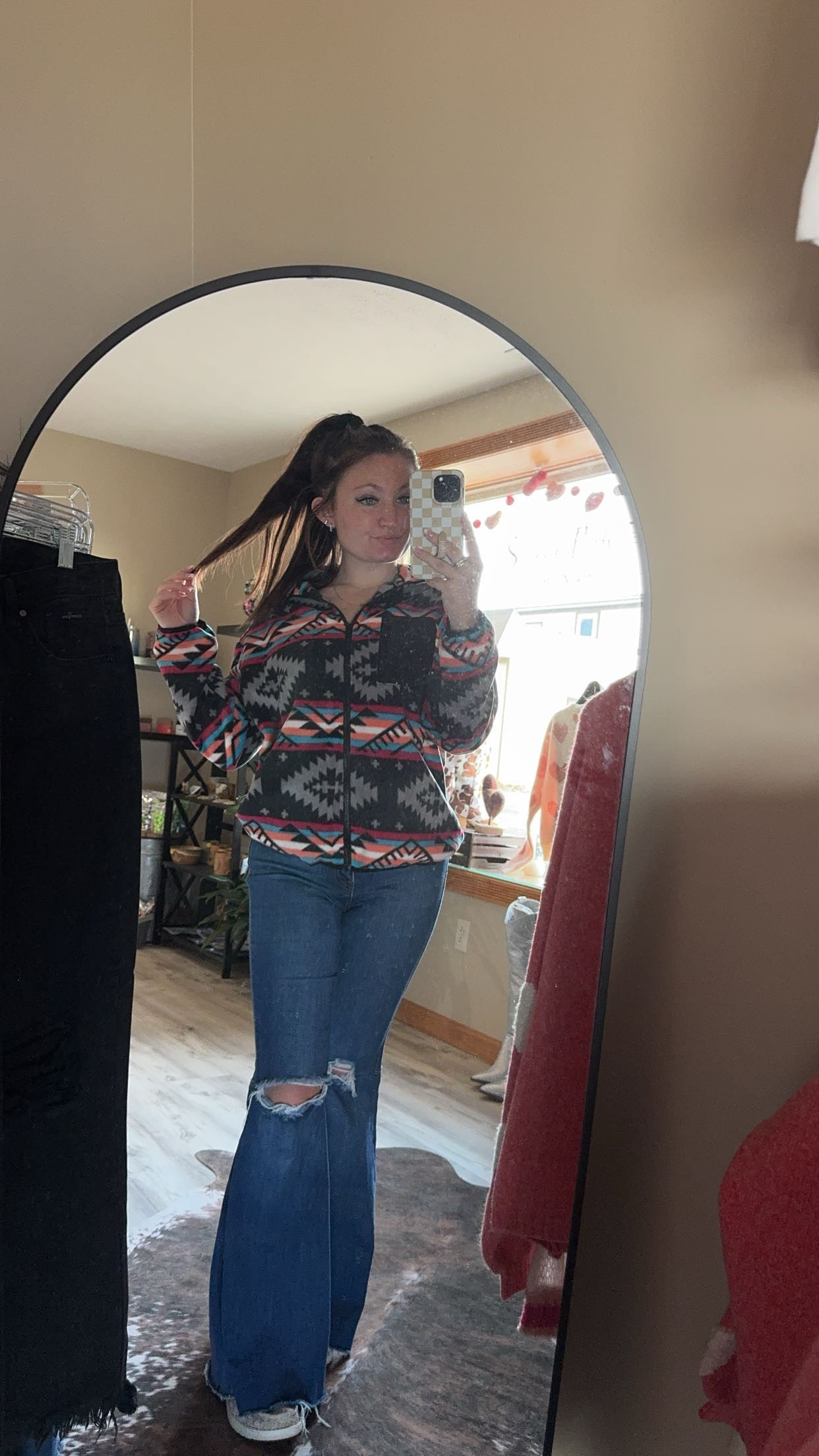 aztec zip up collared jacket