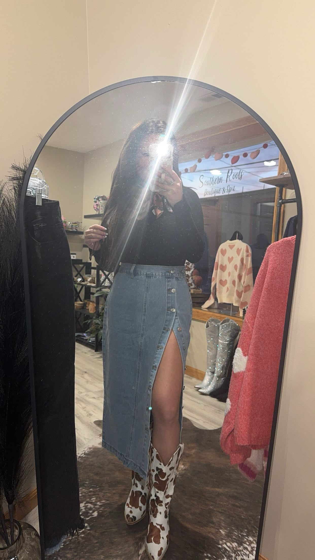 denim high-rise maxi skirt