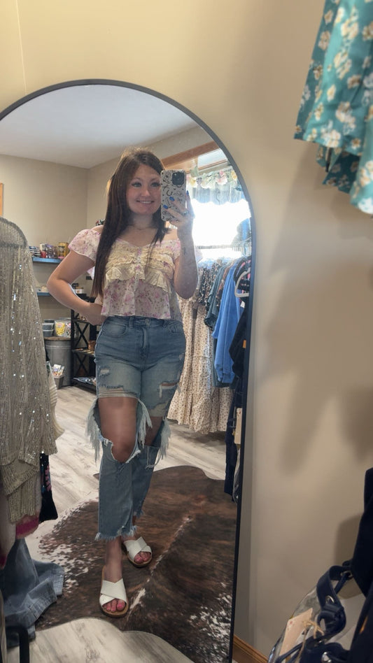 floral ruffle lace top