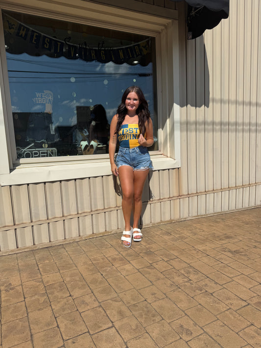 blue/gold tube top