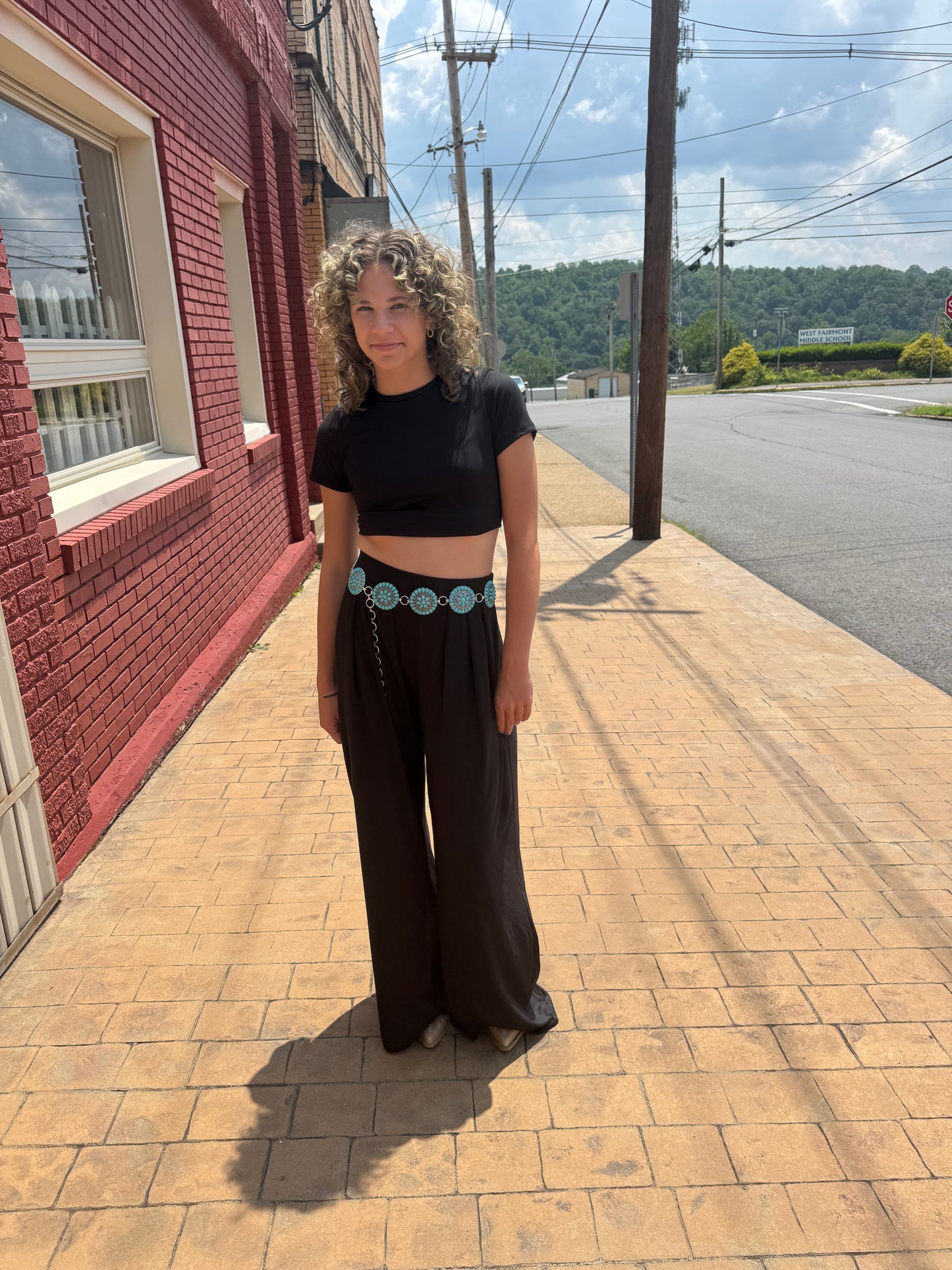 crop top and wide leg black set