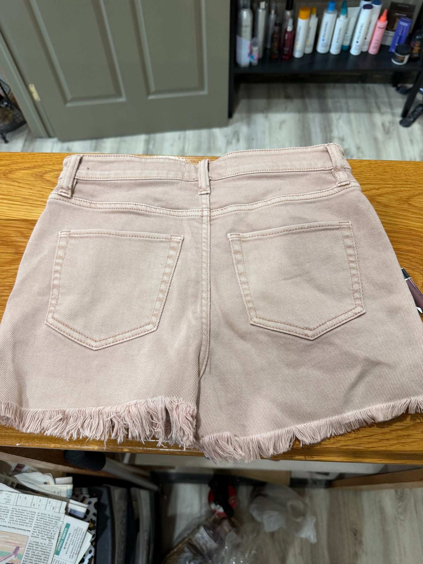 rose colored jean shorts