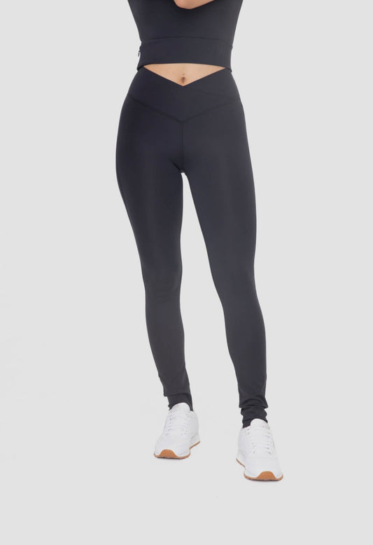 Black Crossover Waist Stirrup Leggings