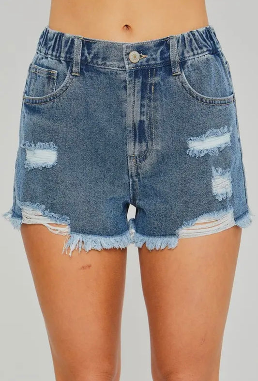 Denim Elastic Waist Shorts