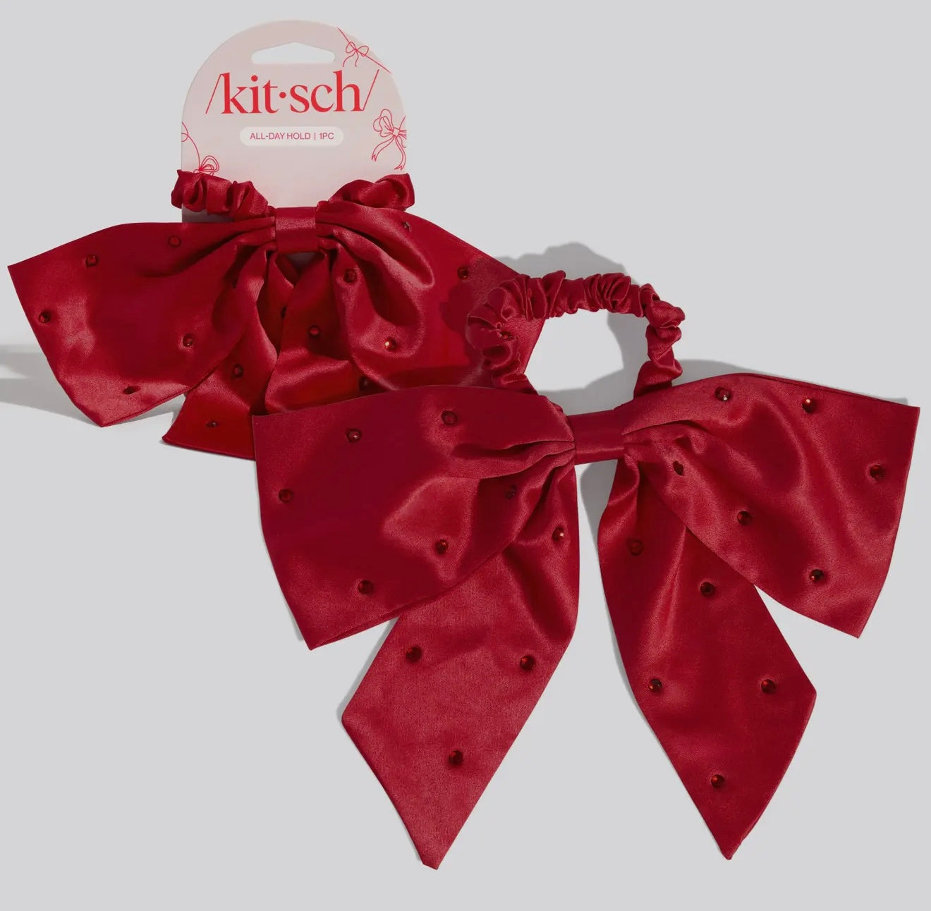 Kitsch satin & rhinestone bow scrunchie