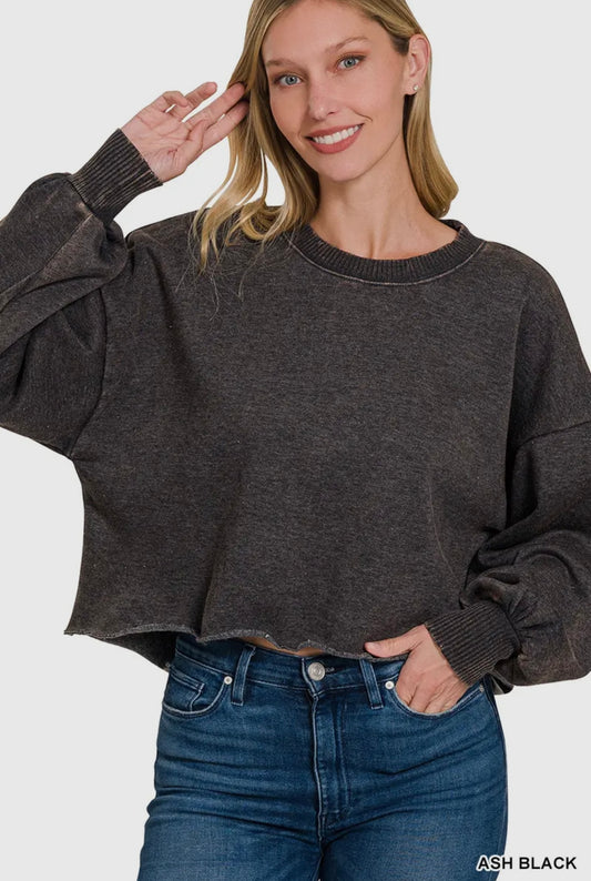 Ash Black Fleece Cropped Pullover