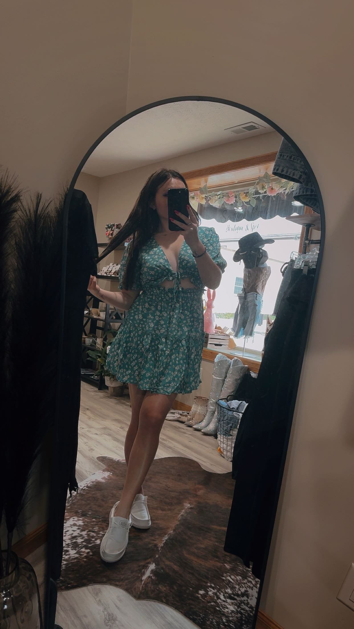teal flower dress