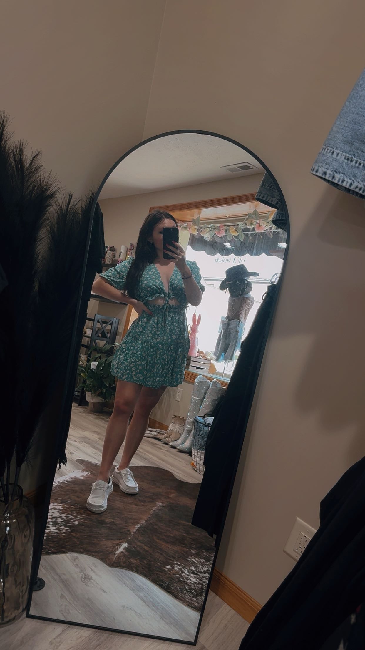 teal flower dress
