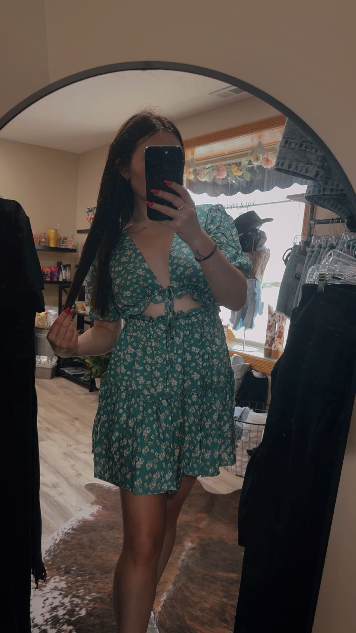 teal flower dress