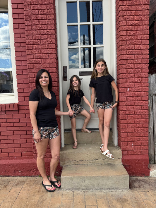 camo family shorts (mom, girl, boy)