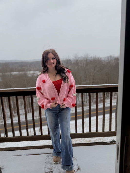 Valentine’s Day balloon heart cardigan