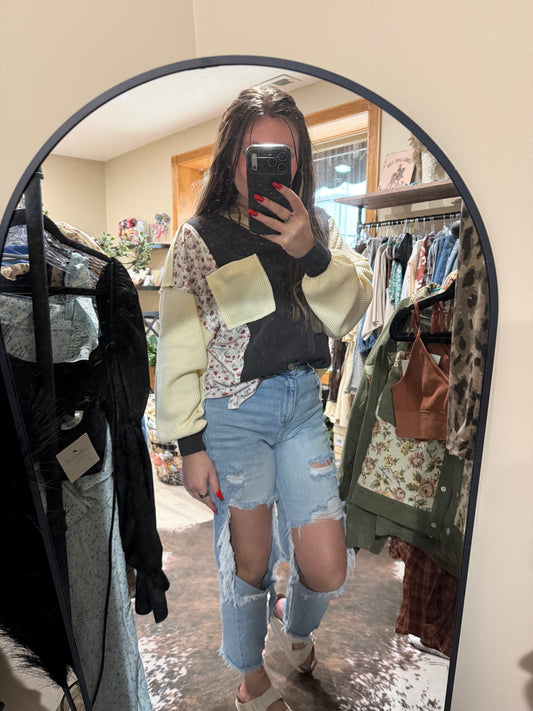 floral waffle knit pullover