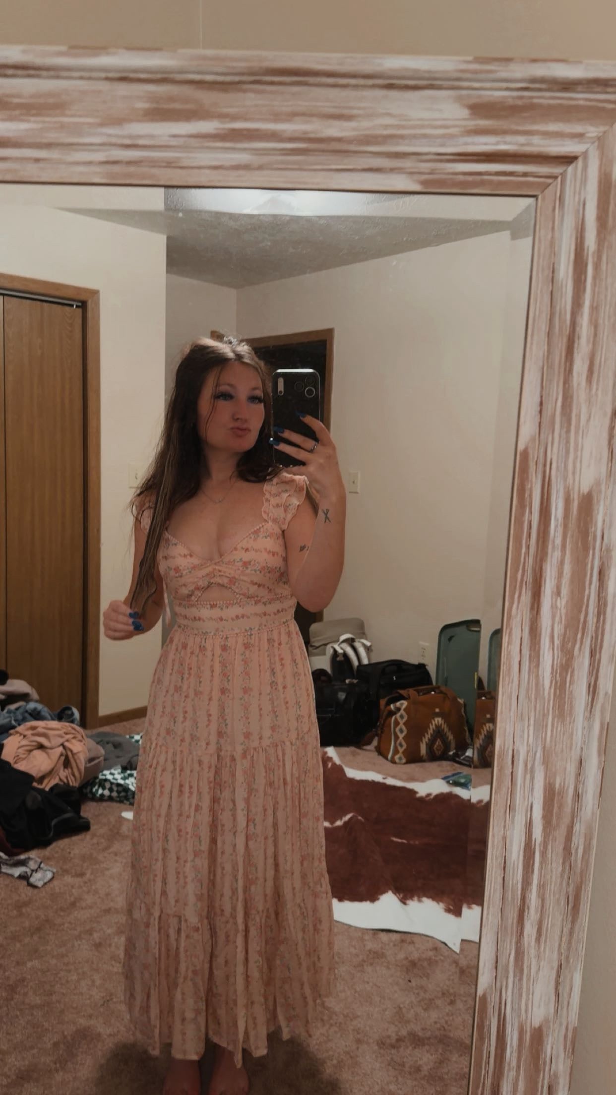 pink floral long dress