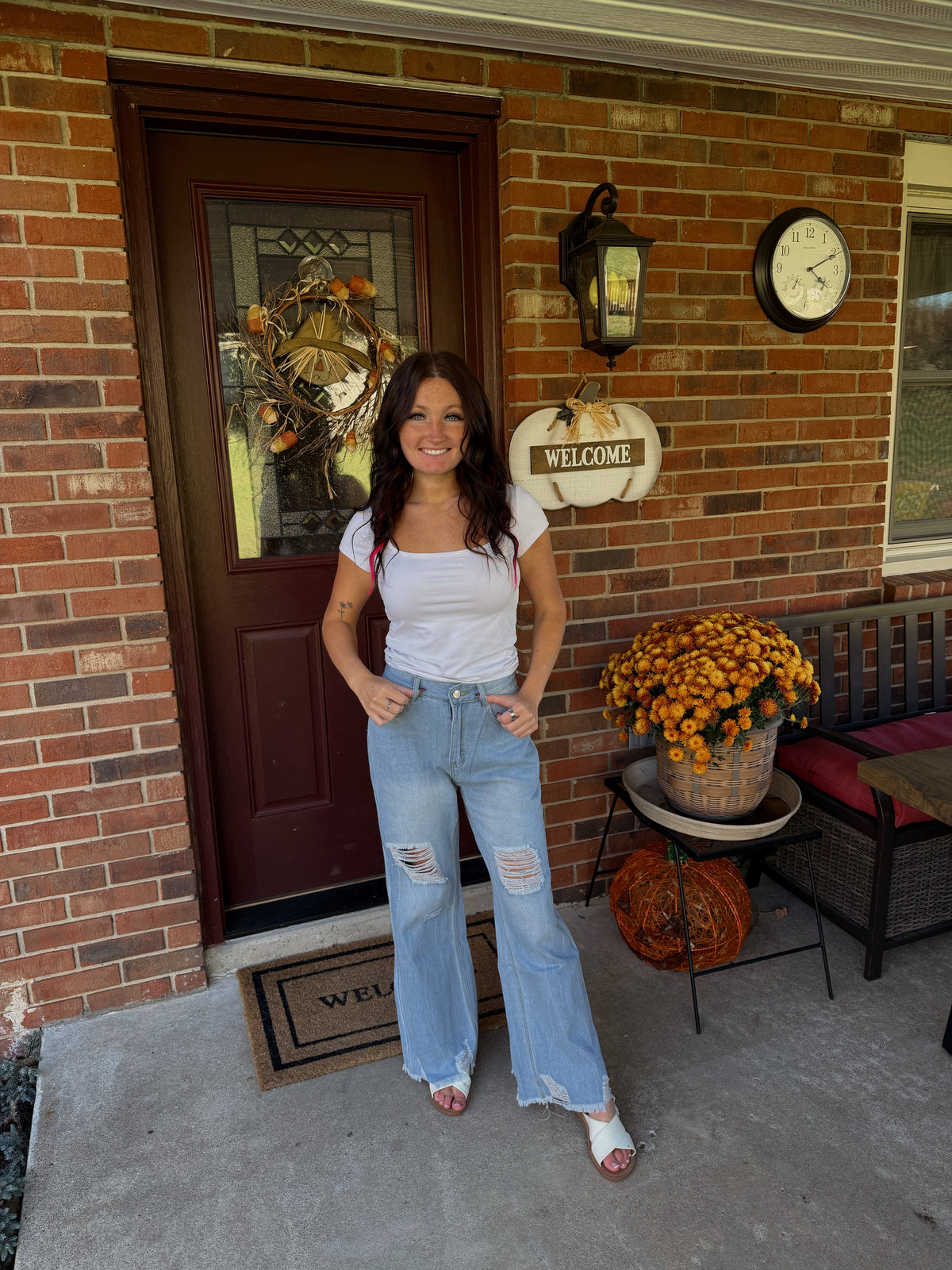 high waist distressed jean