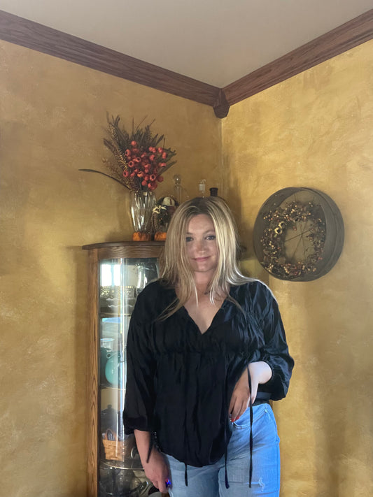 V-neck Black Blouse